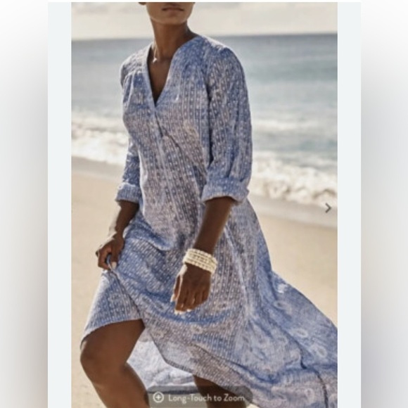 J. Jill Blue White Paisley Stripe Embroidered Caftan Maxi Coastal Summer - Picture 2 of 15